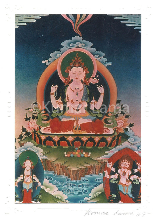 Chenrezig Deity Card Print by Kumar Lama