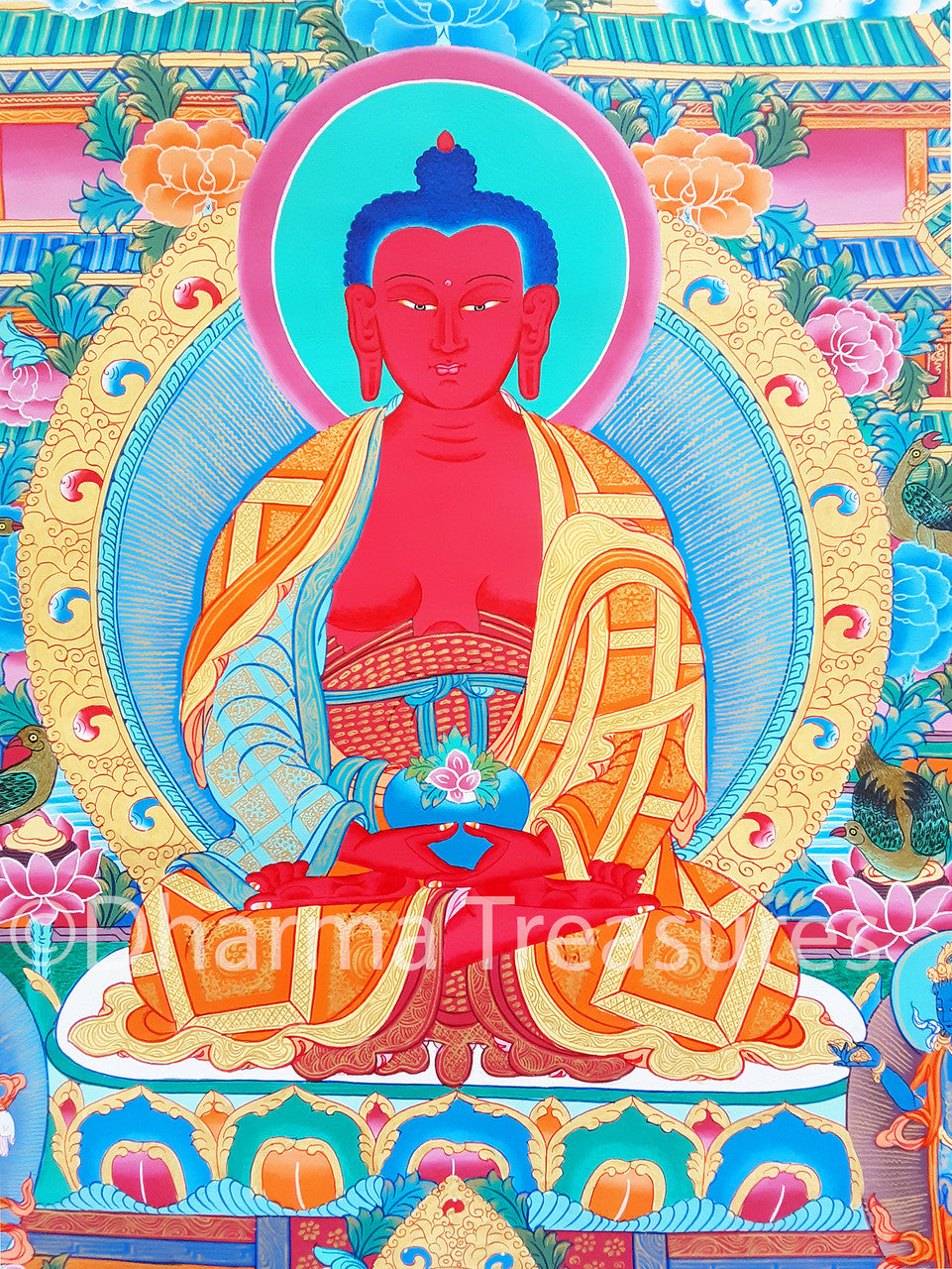 Amitabha in Dewachen Pureland Thangka, A