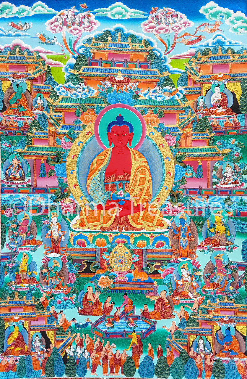 Amitabha in Dewachen Pureland Thangka,  A