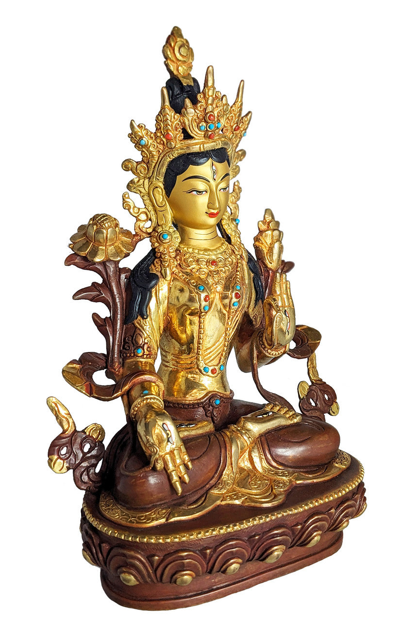 White Tara statue, Gold Plated 8.75"