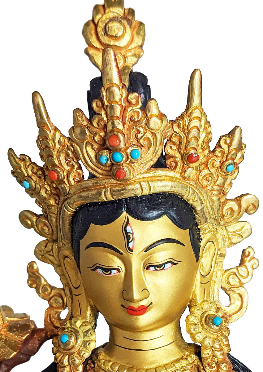 White Tara statue, Gold Plated 8.75"