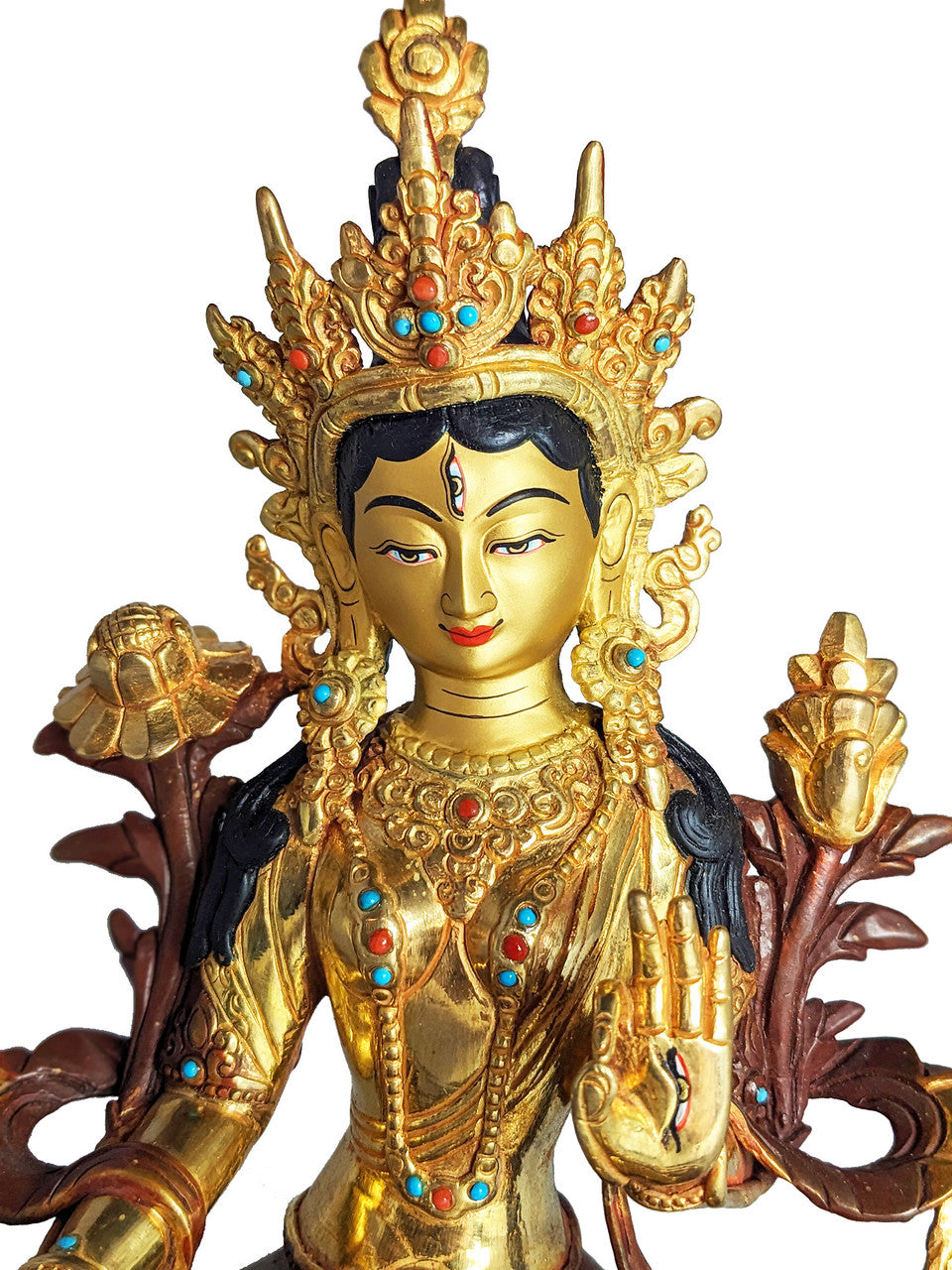 White Tara statue, Gold Plated 8.75"