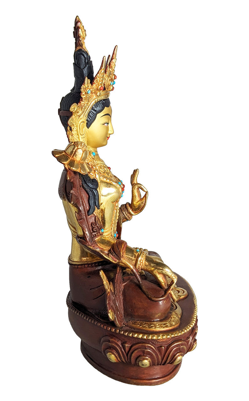 White Tara statue, Gold Plated 8.75"