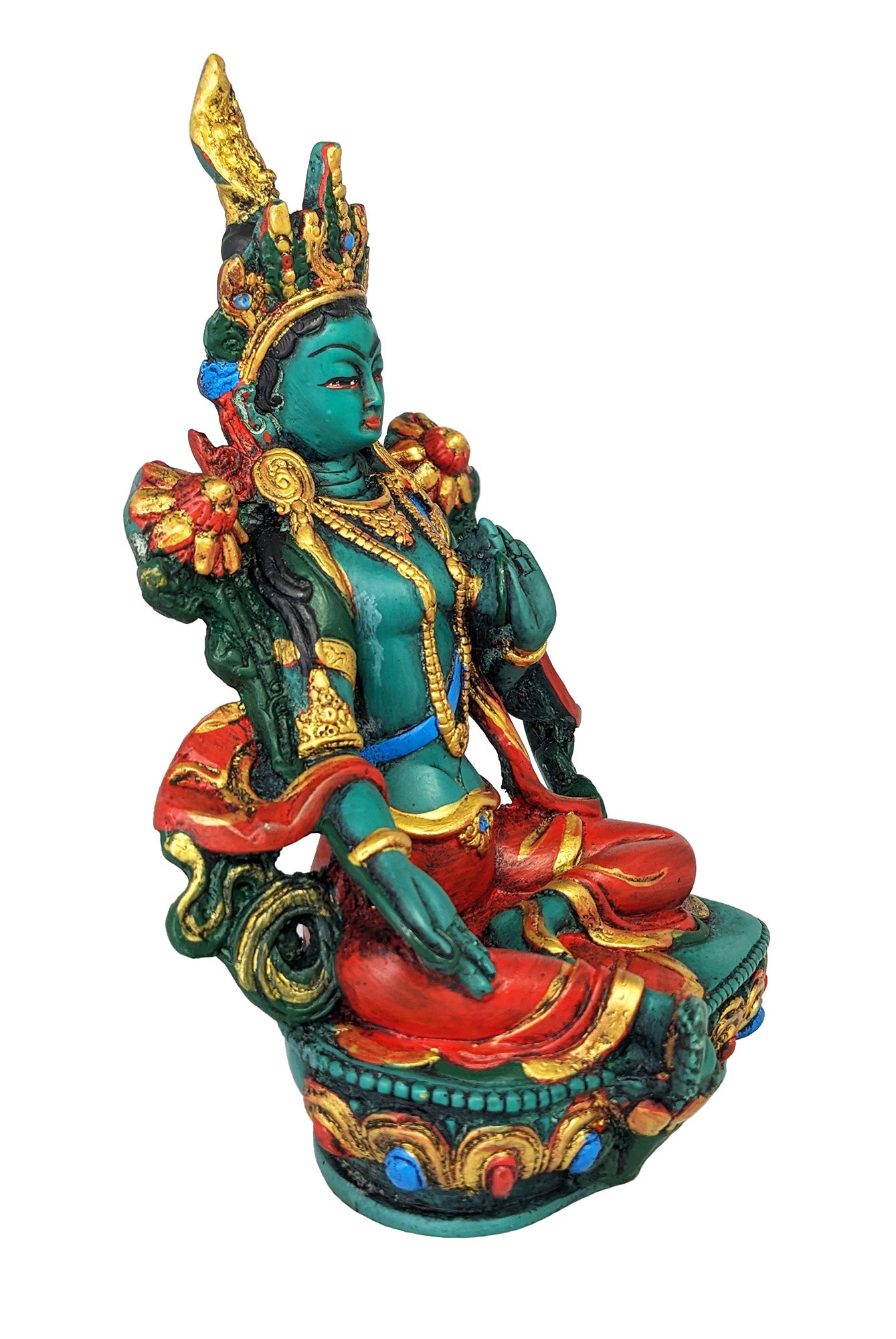 Statue, painted resin Green Tara 8"