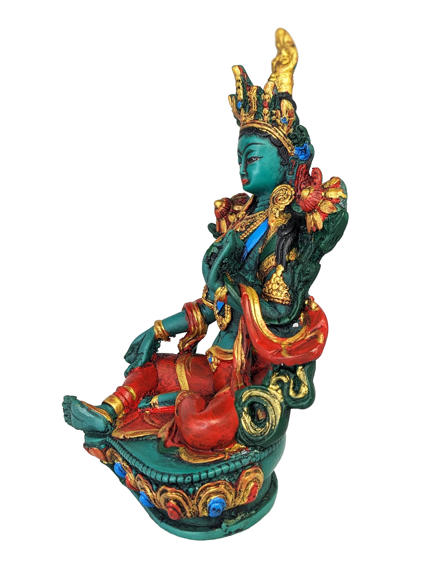 Statue, painted resin Green Tara 8"