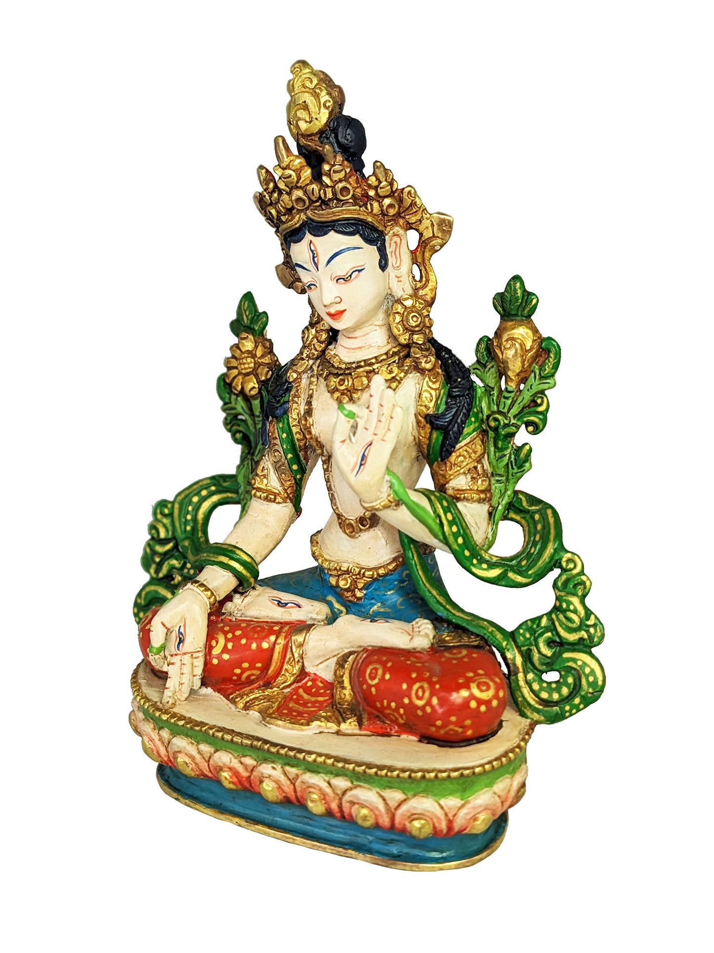 White Tara Statue Painted Gold Plated 5.5"
