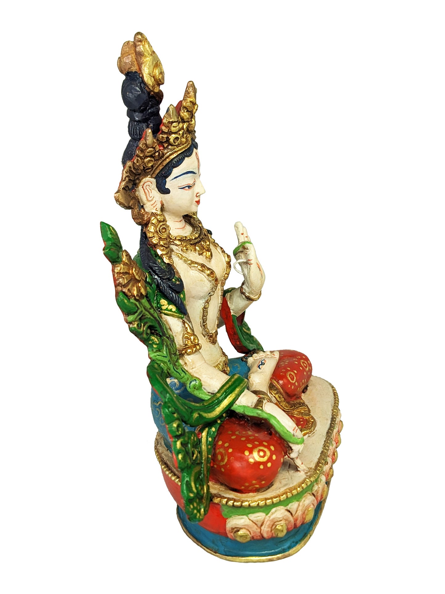 White Tara Statue Painted Gold Plated 5.5"