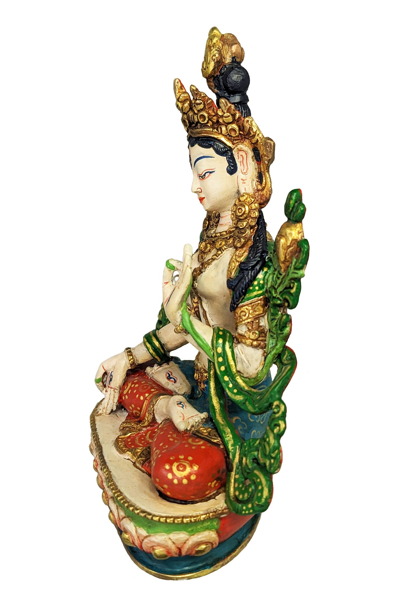 White Tara Statue Painted Gold Plated 5.5"