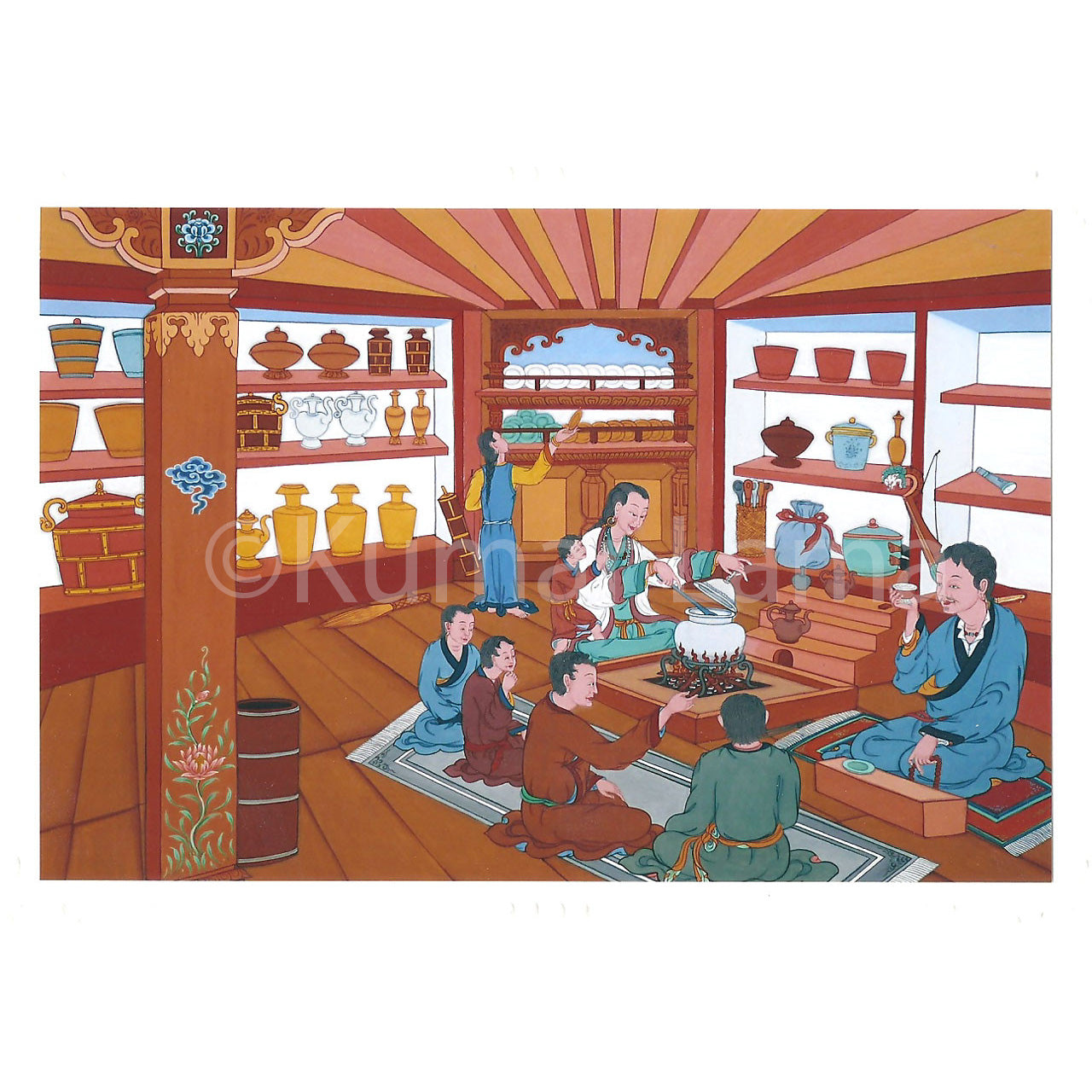 Happy Family: Tibetan Life Card Print by Kumar Lama