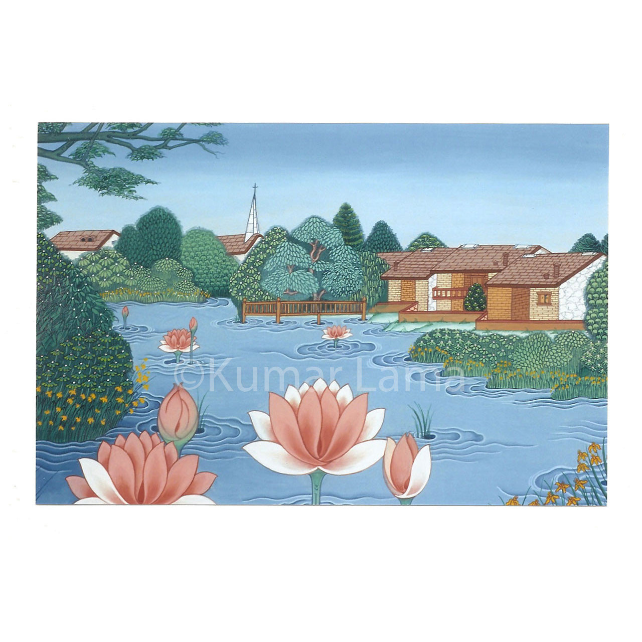 Lotus Pond: Tibetan Life Card Print by Kumar Lama