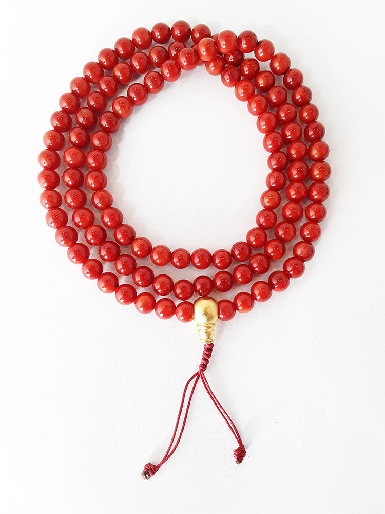 Hand Dyed Red Coral Mala 6mm