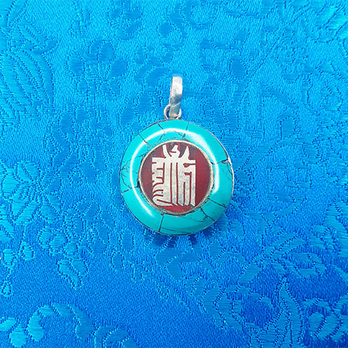 Silver Plated Kalachakra Coral Pendant (Various Stones)