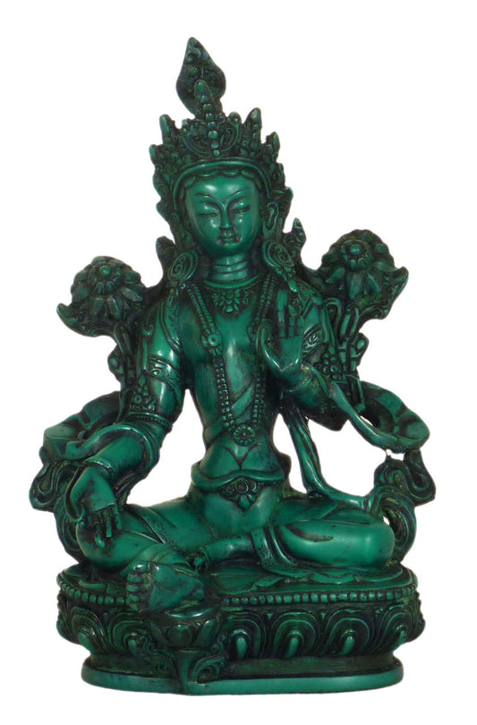 Green Tara Statue, Resin, 8"
