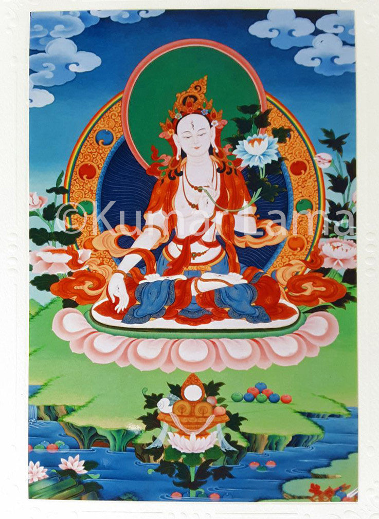 White Tara Deity Card Print by Kumar Lama