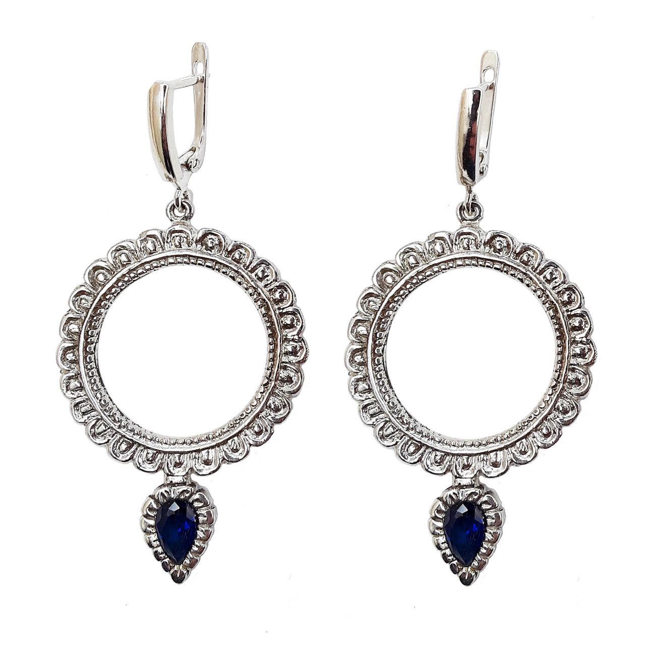 Blue Gem Silver Dakini Earrings,   1.15"