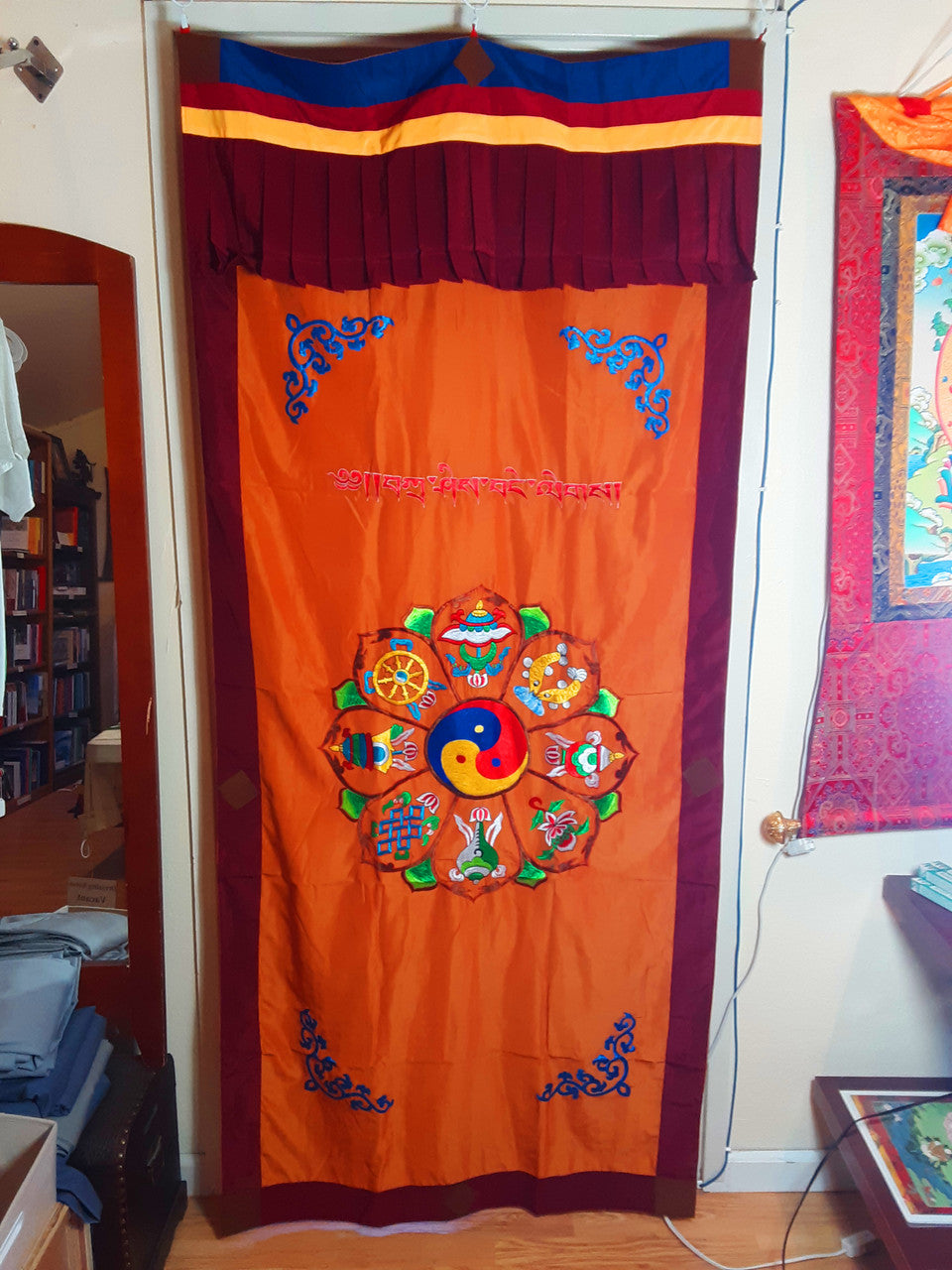 Eight Auspicious Symbols Door Curtain (Orange)