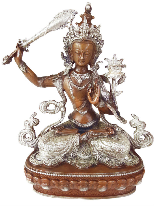 Copper with Silver  Manjushri Statue, 3.75"