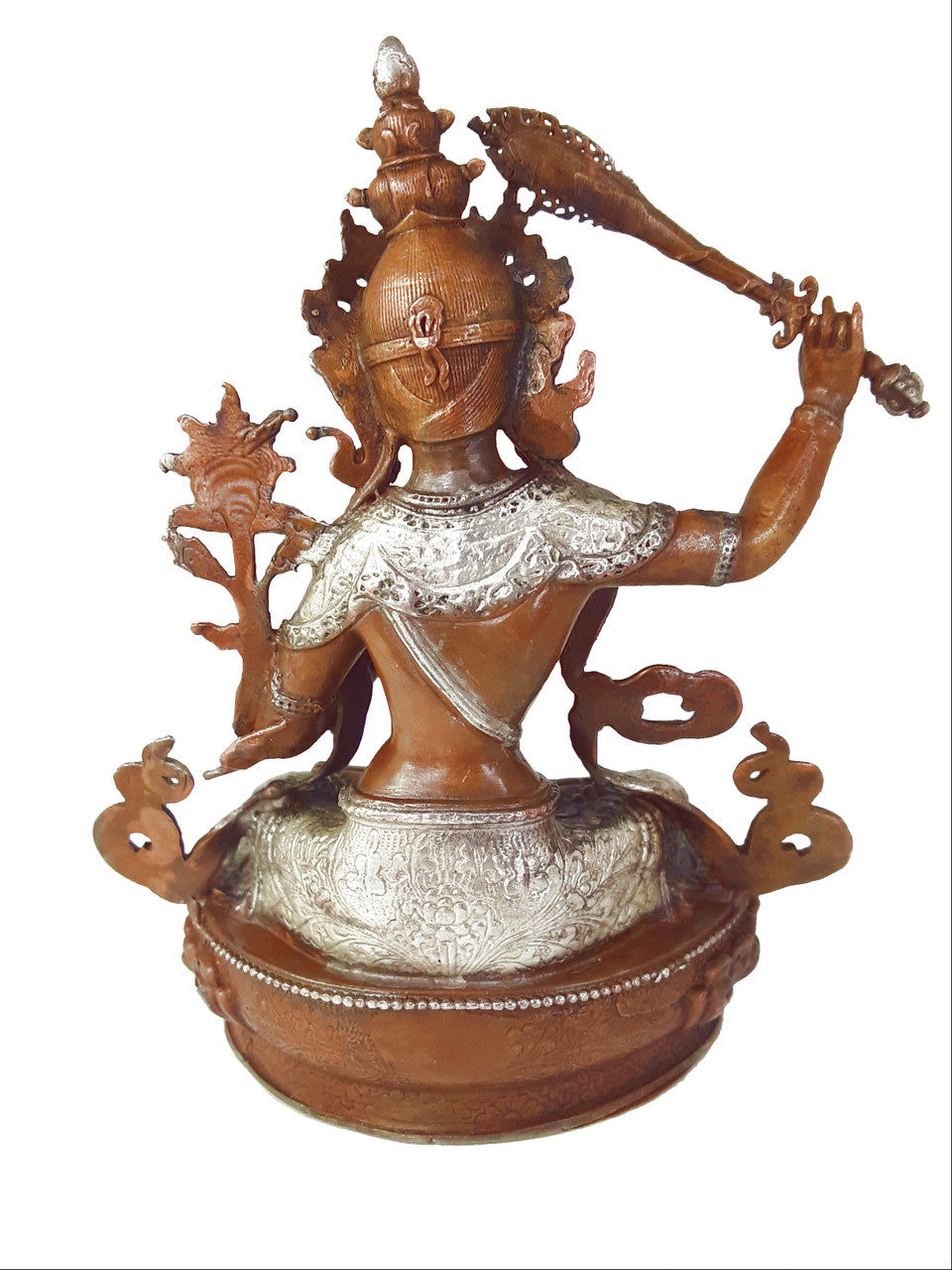Copper with Silver  Manjushri Statue, 3.75"