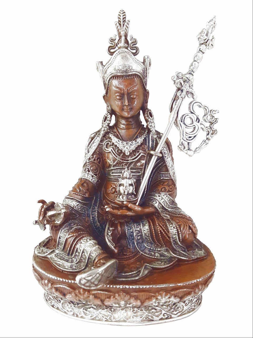 Copper with Silver Guru Rinpoche Statue,  3.75"