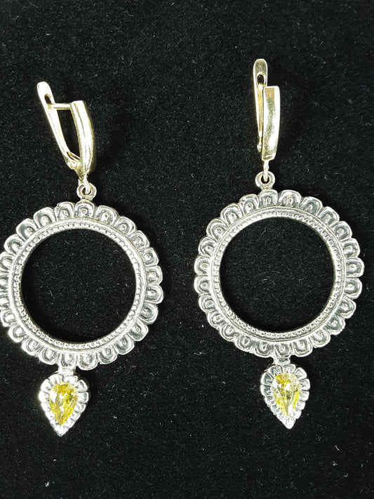 Dakini Earrings,  Silver Yellow 1.15"