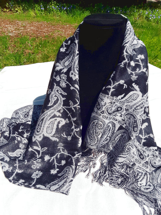 Black & White Paisley Pashmina Shawl