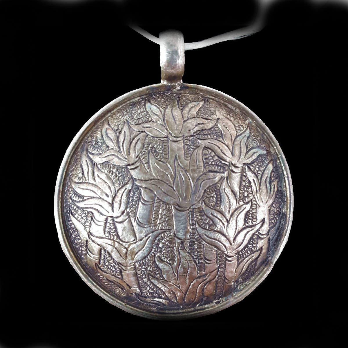 Silver Circle Bamboo Pendant,  1.25 inch