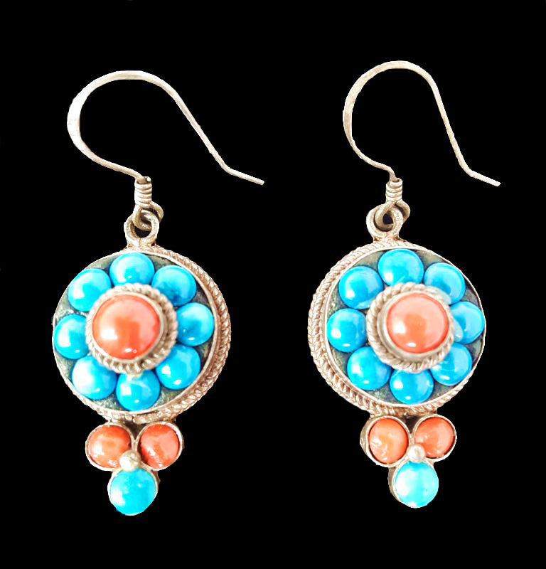 Coral and Turquoise Dot Earrings