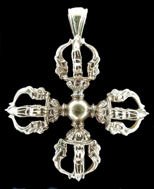 Large Double Dorje Silver Pendant by Natsog Dorje