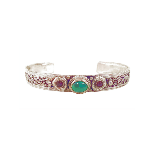 Malachite and Garnet White Metal Bracelet