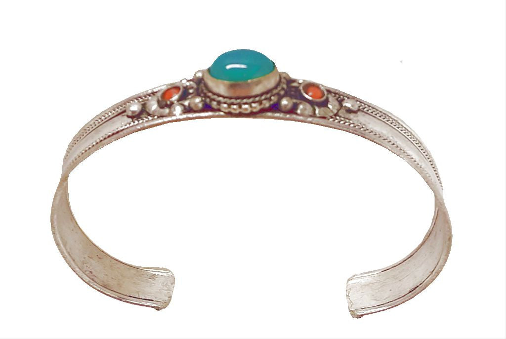 Jade and Coral White Metal Bracelet