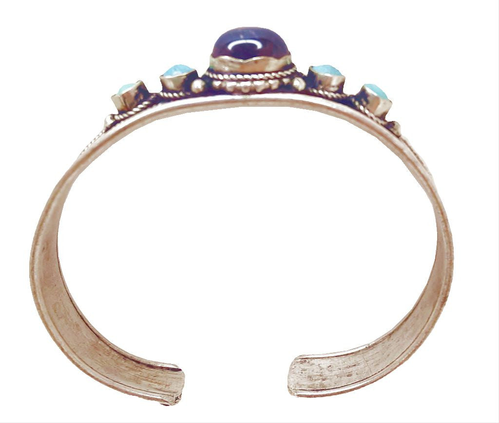 Garnet and Turquoise White Metal Bracelet