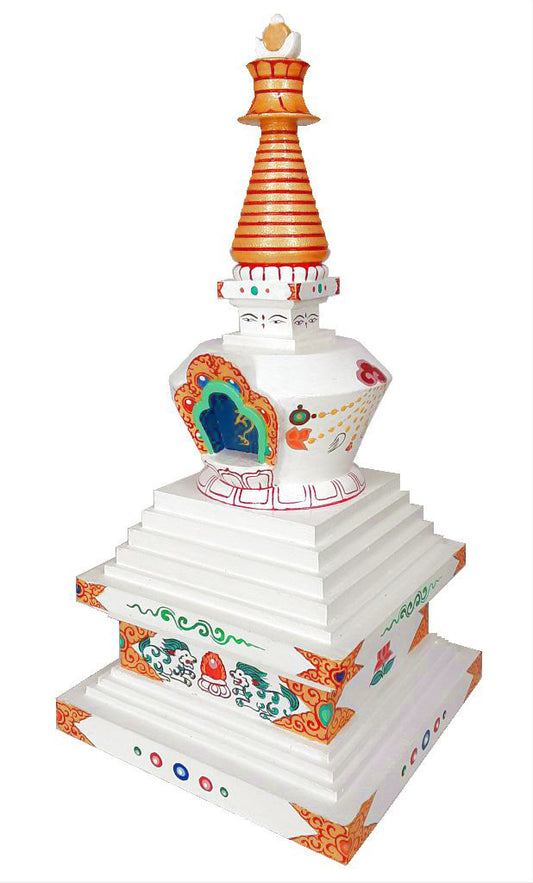 Hand-Painted Wood Stupa