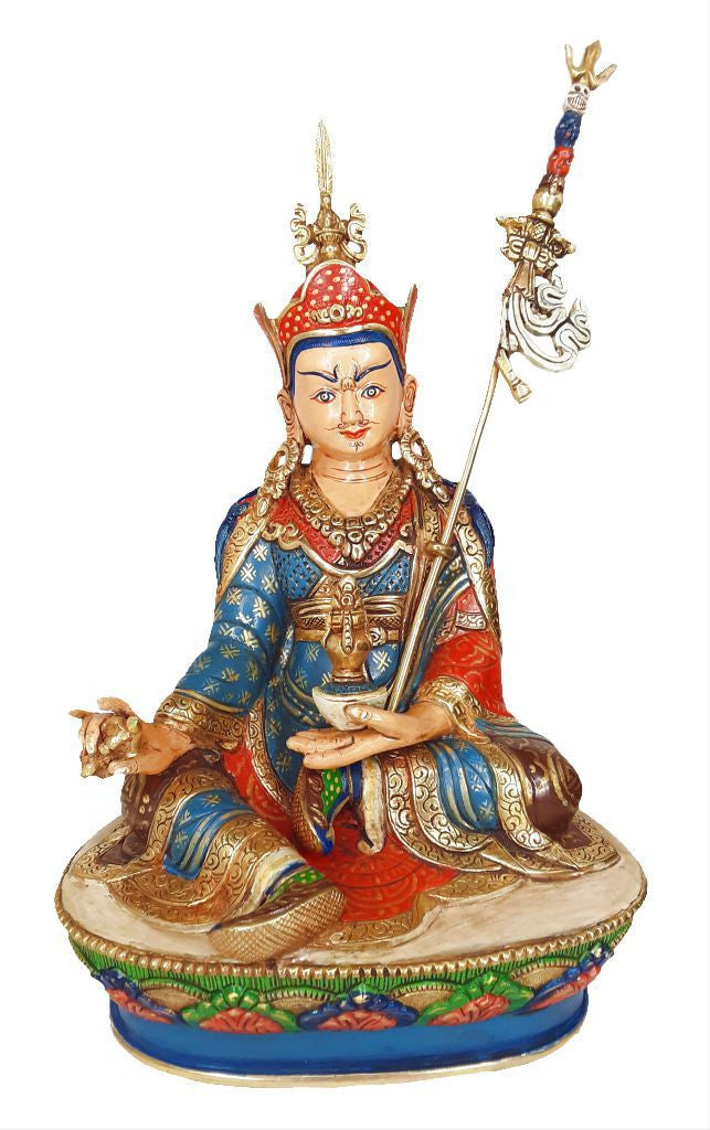 Guru Rinpoche Statue, Gold-Plated and Hand-Painted, 8.5"