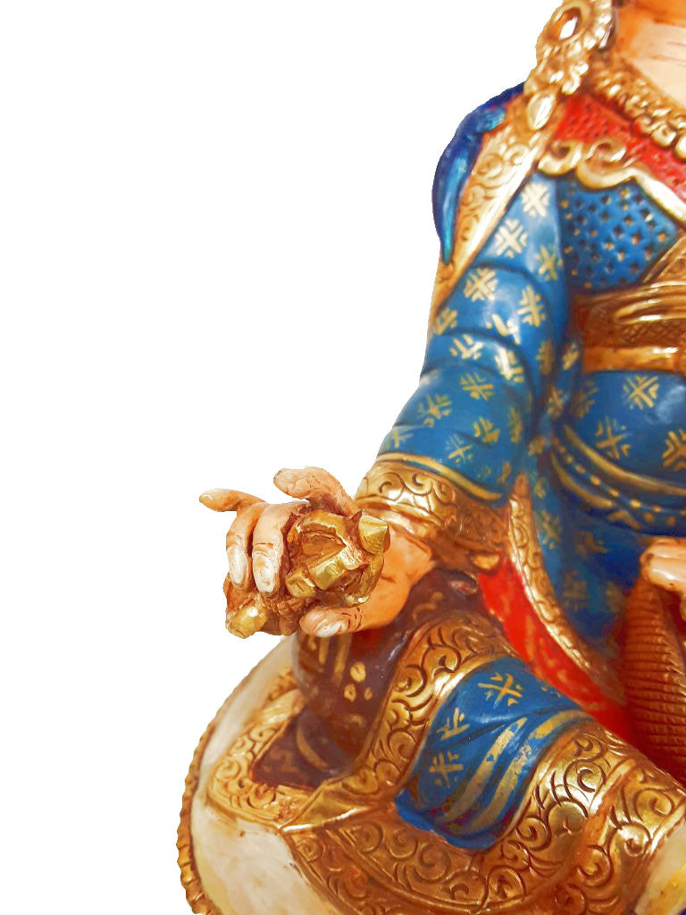 Guru Rinpoche Statue, Gold-Plated and Hand-Painted, 8.5"