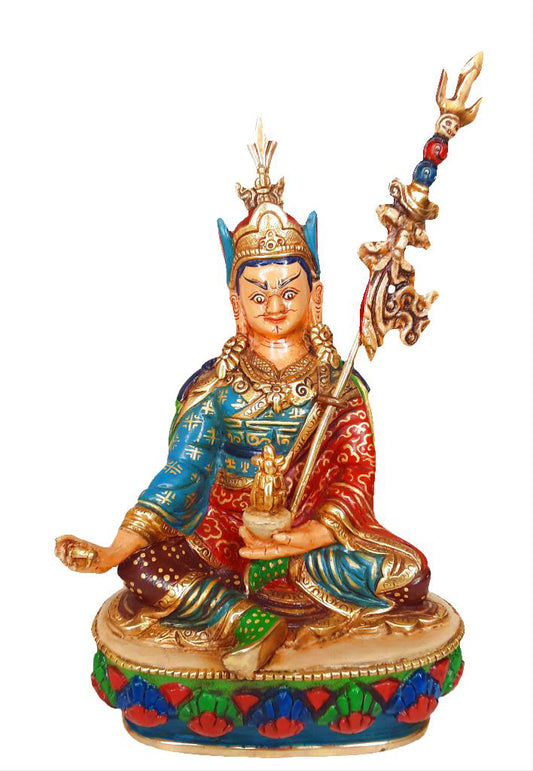 Guru Rinpoche Statue, Gold-Plated and Hand-Painted, 6.5"