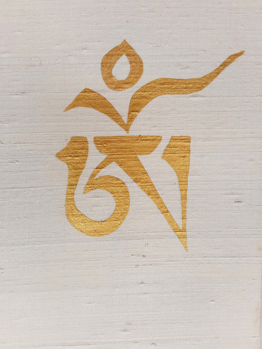 Seed Syllable Om White, on Dupion Silk Canvas 8x10