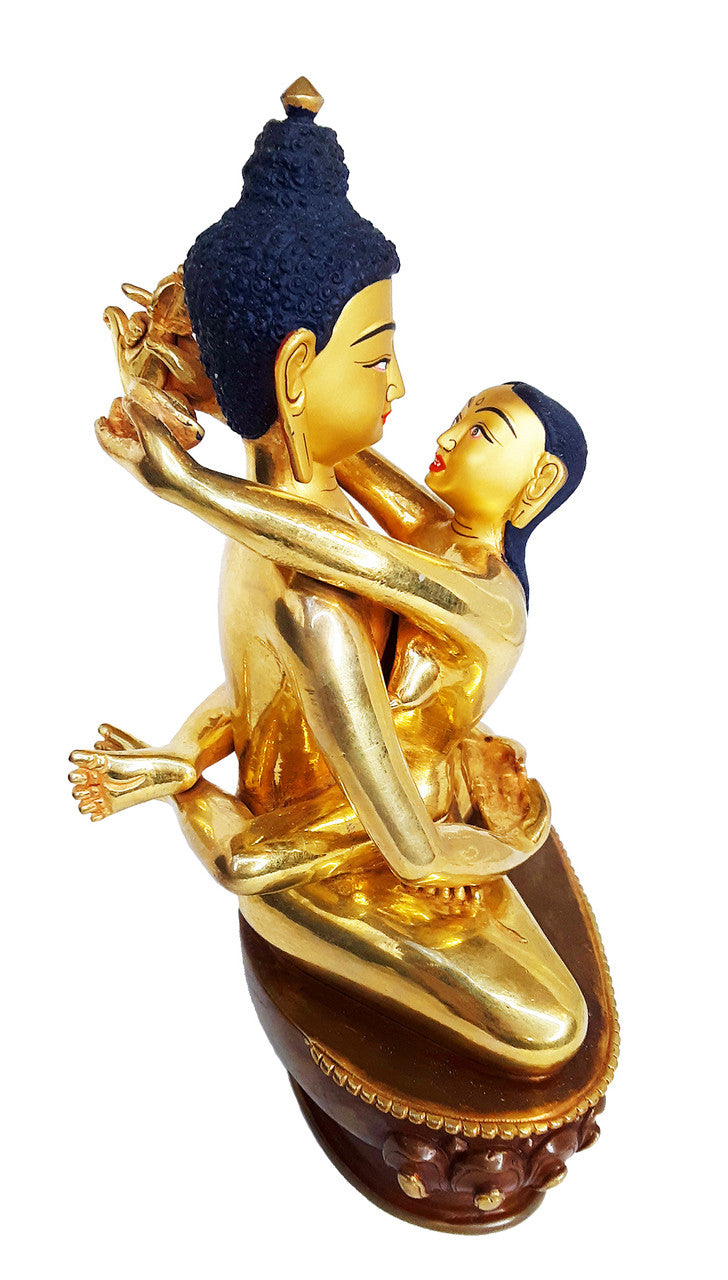 Gold Plated Kunzang Yabyum (Kuntuzangpo/Kuntuzangmo) Statue, 8"