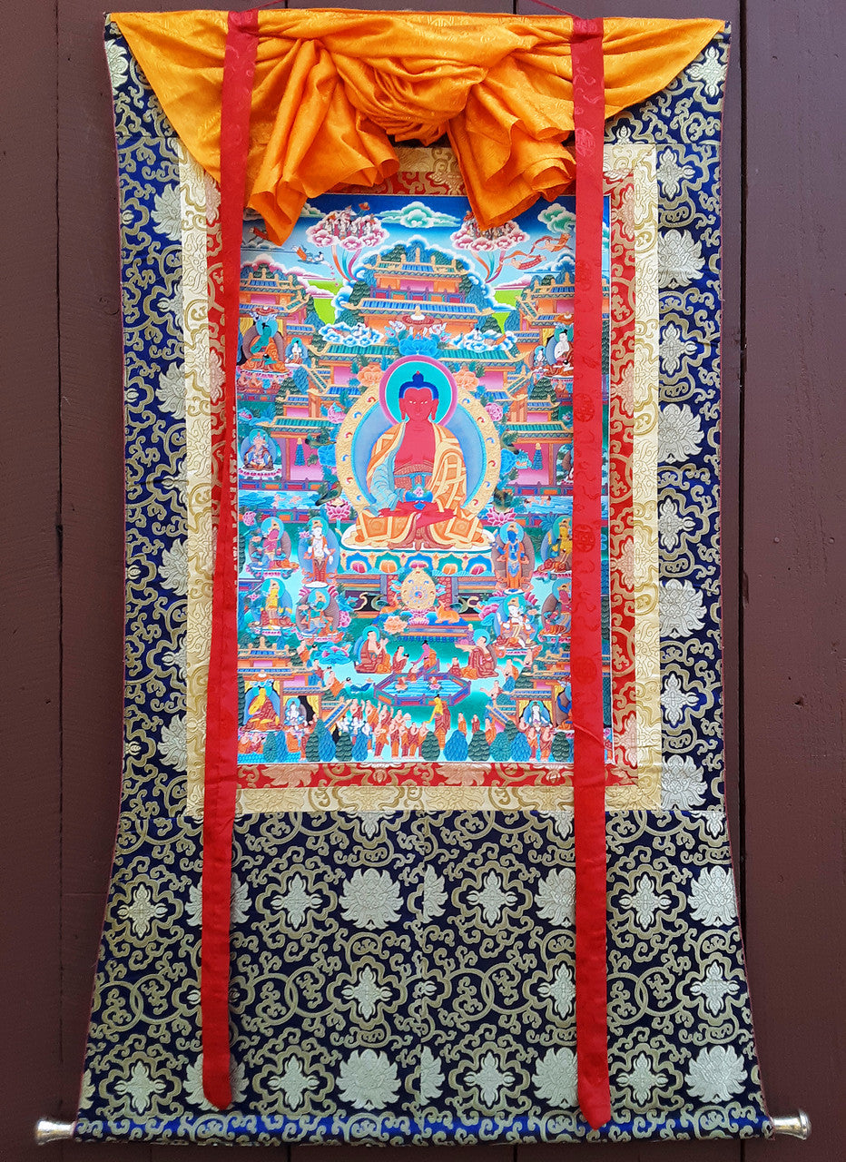 Amitabha in Dewachen Pureland Thangka,  A