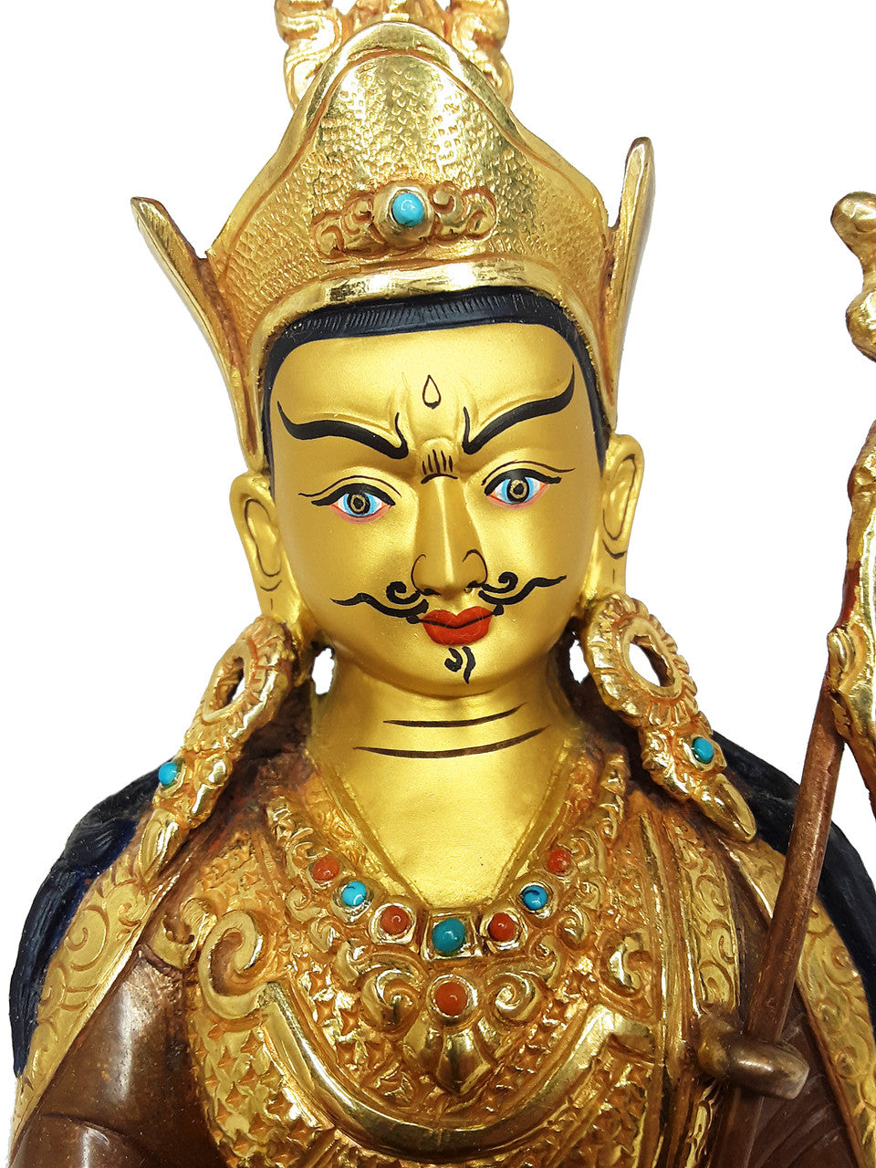 Guru Rinpoche Statue, Half-Gold Plated Copper, 9"