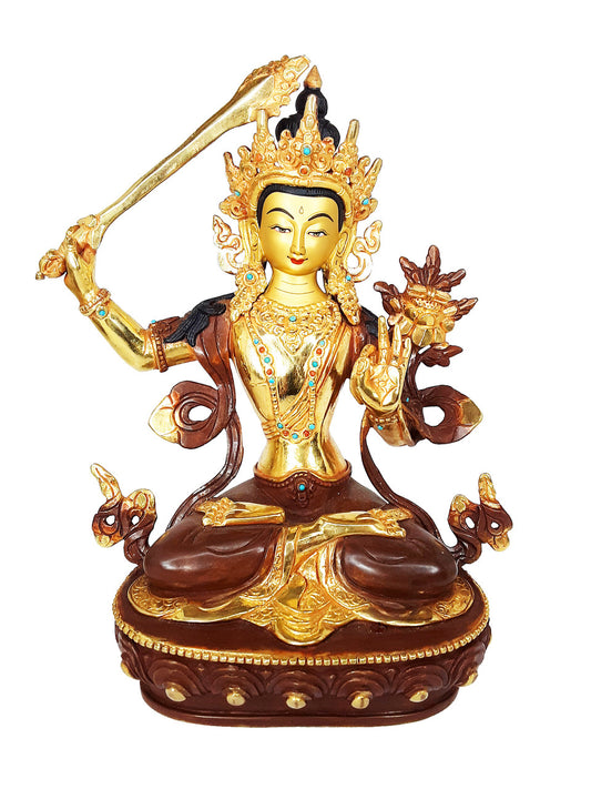 Manjushri Statue Gold Plated 8.25"