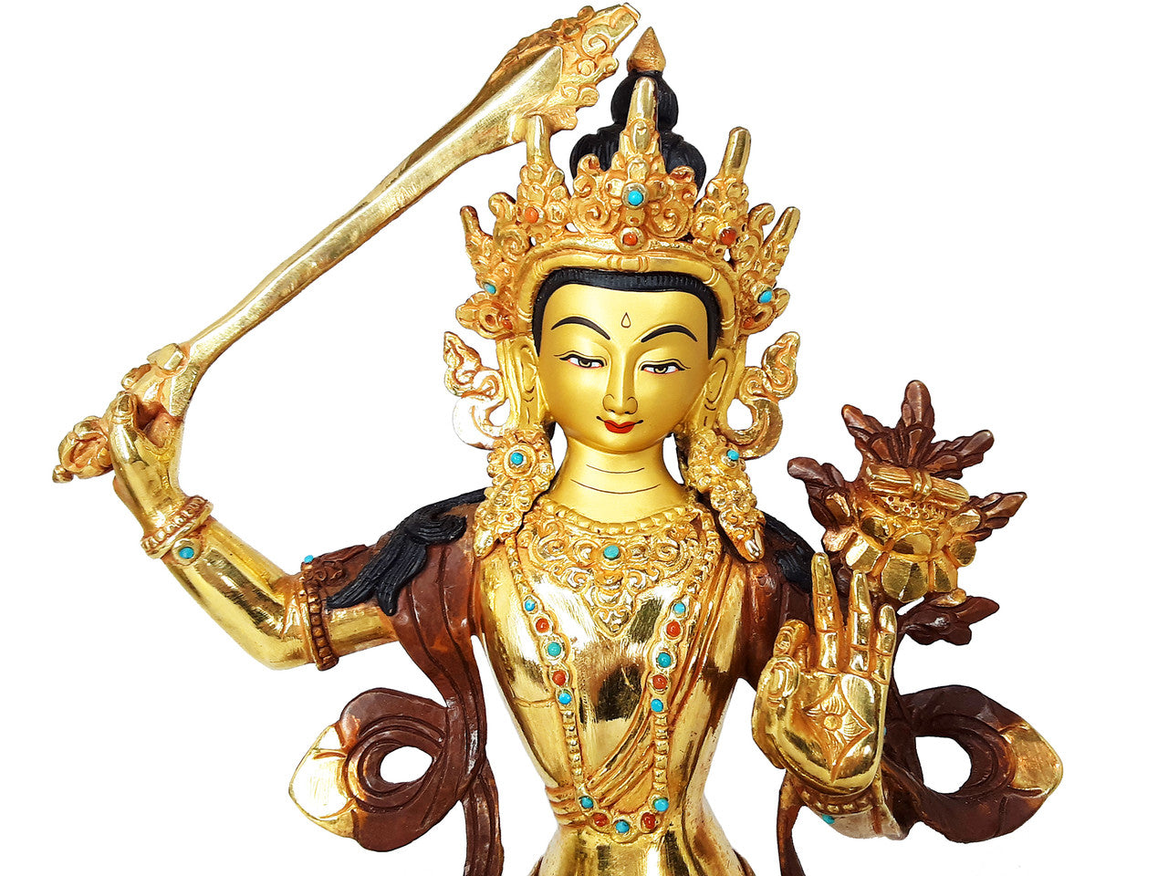Manjushri Statue Gold Plated 8.25"