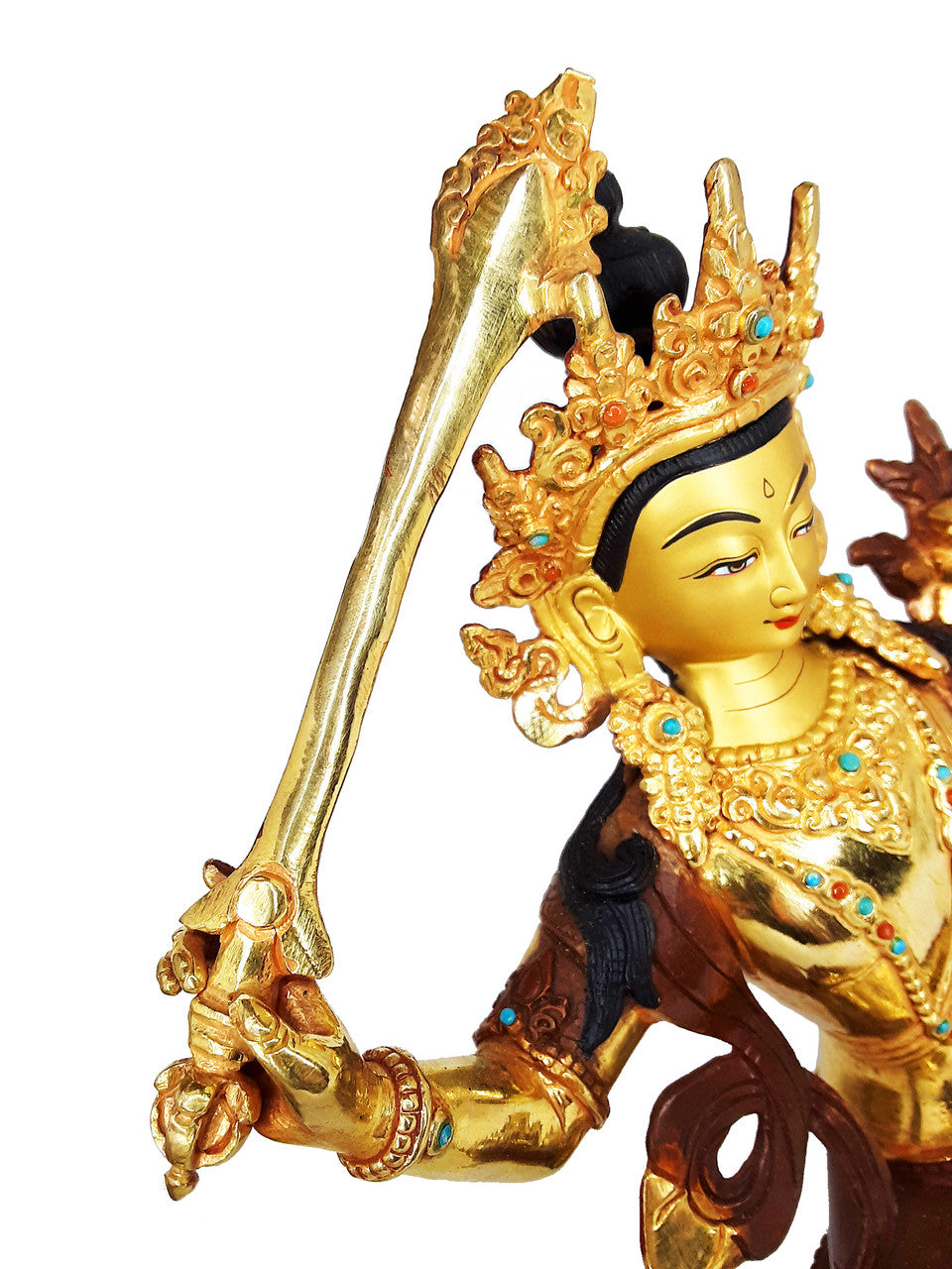 Manjushri Statue Gold Plated 8.25"