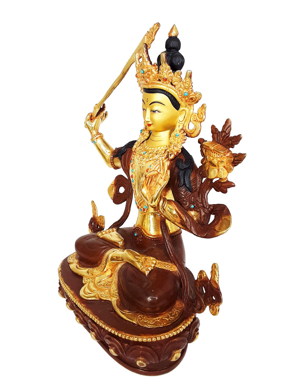 Manjushri Statue Gold Plated 8.25"