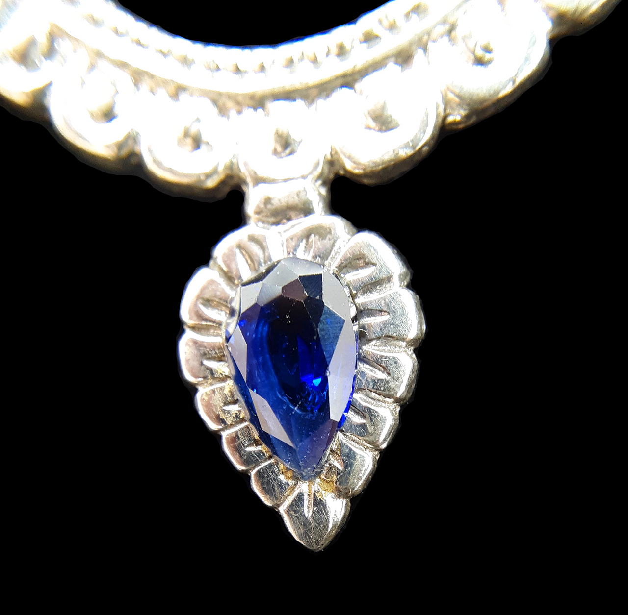 Blue Gem Silver Dakini Earrings,   1.15"