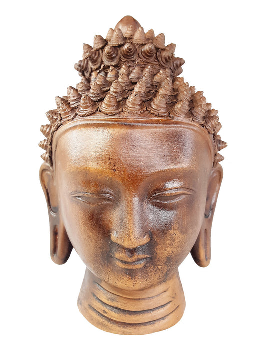 Statue, Buddha Head 5" Bronze Tone Resin