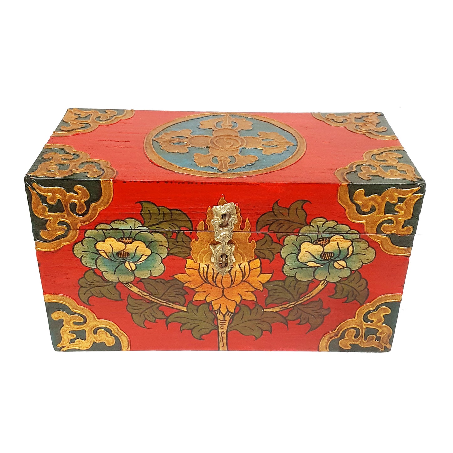 Double Dorje w/ Flowers Treasure Box (Various Colors)