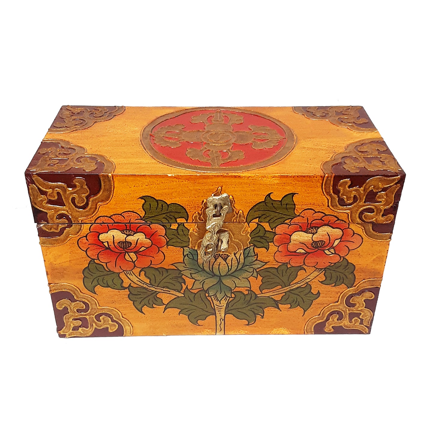 Double Dorje w/ Flowers Treasure Box (Various Colors)