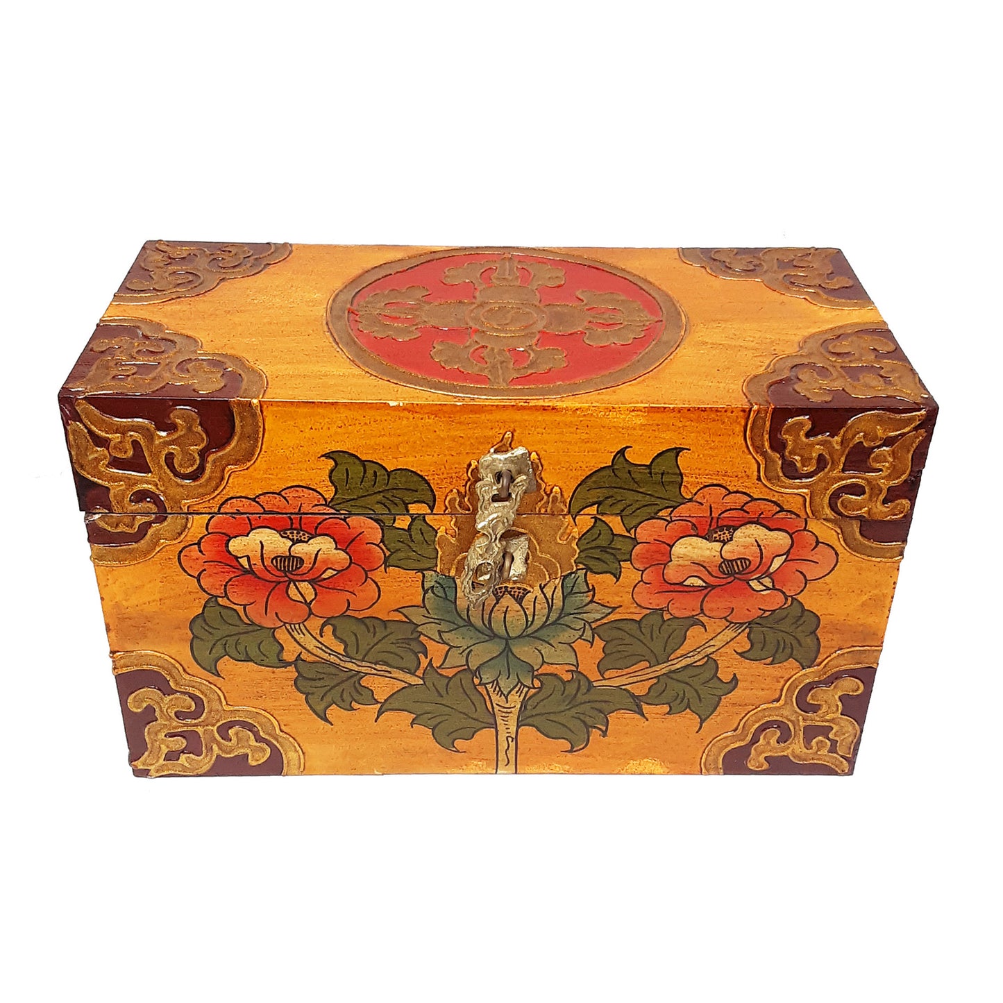 Double Dorje w/ Flowers Treasure Box (Various Colors)