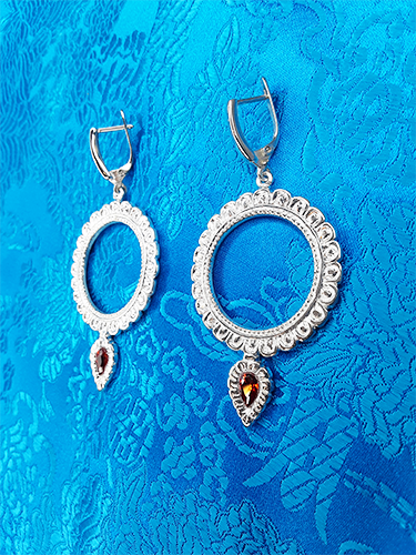 Red Gem Silver Dakini Earrings, 1.15"