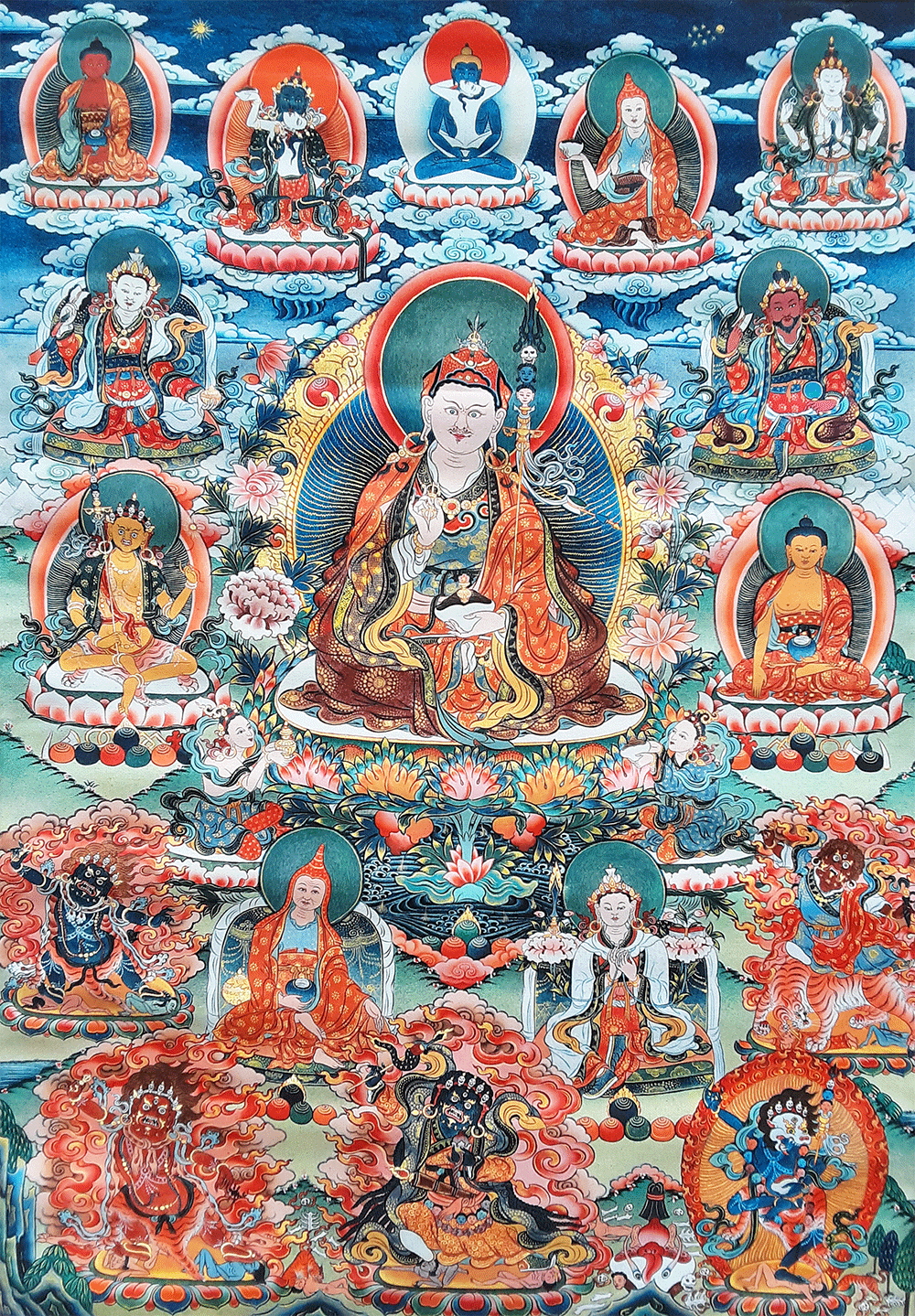Guru Rinpoche 8 Manifestations Print Thangka 36"x48"